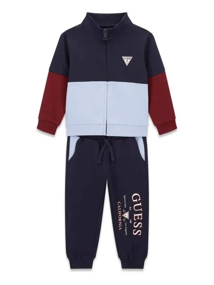 set tuta kids/junior color block logata blu celeste e bordeaux