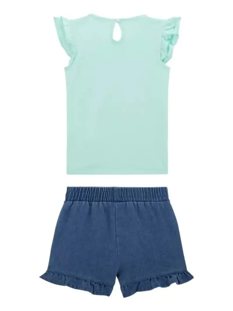Guess set verde menta bambina tshirt e shorts logo sul davanti miniatura 2