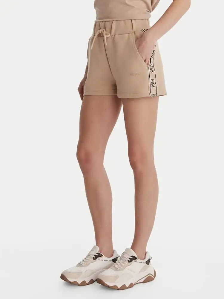 shorts beige donna banda con logo