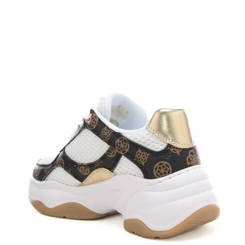 sneakers da donna con inserti fantasia peony a contrasto bianco marrone miniatura 2