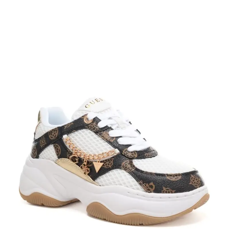 sneakers da donna con inserti fantasia peony a contrasto bianco marrone miniatura 3