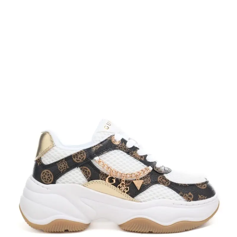 sneakers da donna con inserti fantasia peony a contrasto bianco marrone