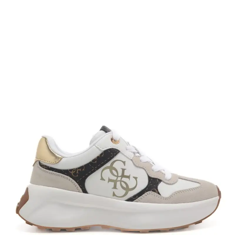 Guess sneakers da donna in vera pelle e tessuto con logo 4g bianco e marrone