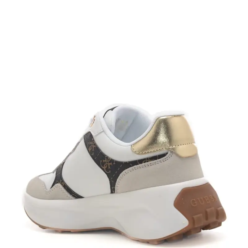 Guess sneakers da donna in vera pelle e tessuto con logo 4g bianco e marrone miniatura 3