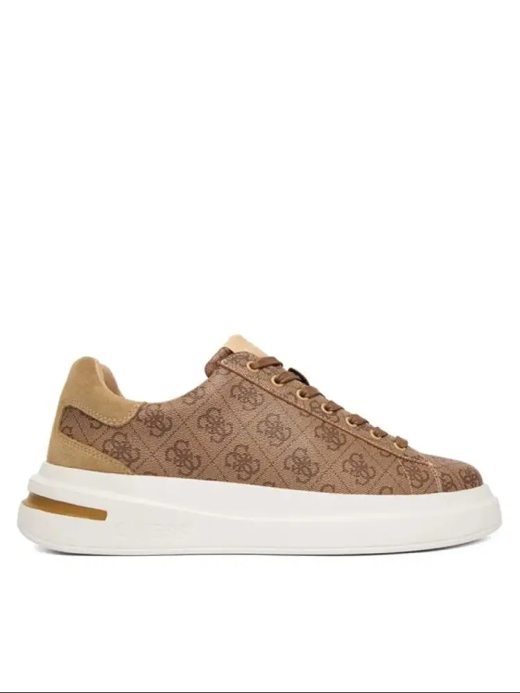 sneakers uomo elba in ecopelle beige con logo all over e dattaglio in camoscio