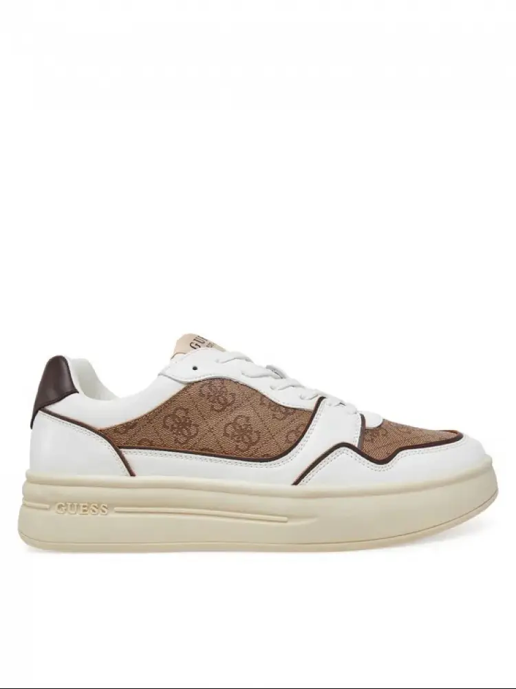 sneakers winno ii in pelle bianca con logo in tessuto beige