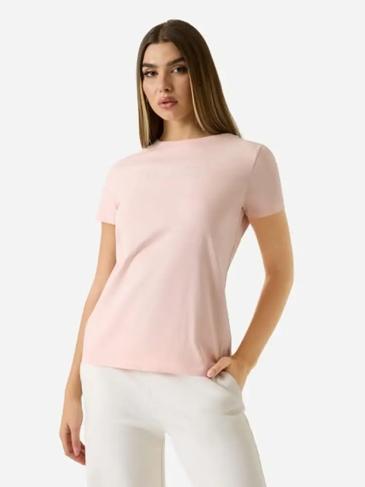 t-shirt briana in cotone rosa logo strass