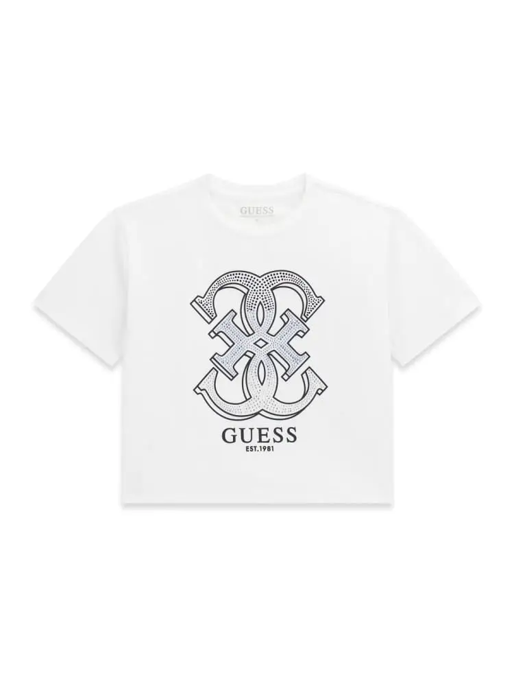 t-shirt crop kids/junior in cotone bianco con logo 4g strass