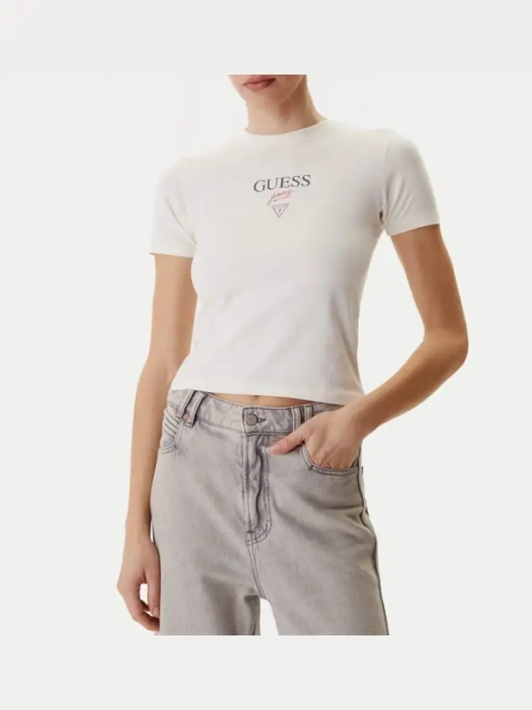 t-shirt donna in cotone panna regular fit