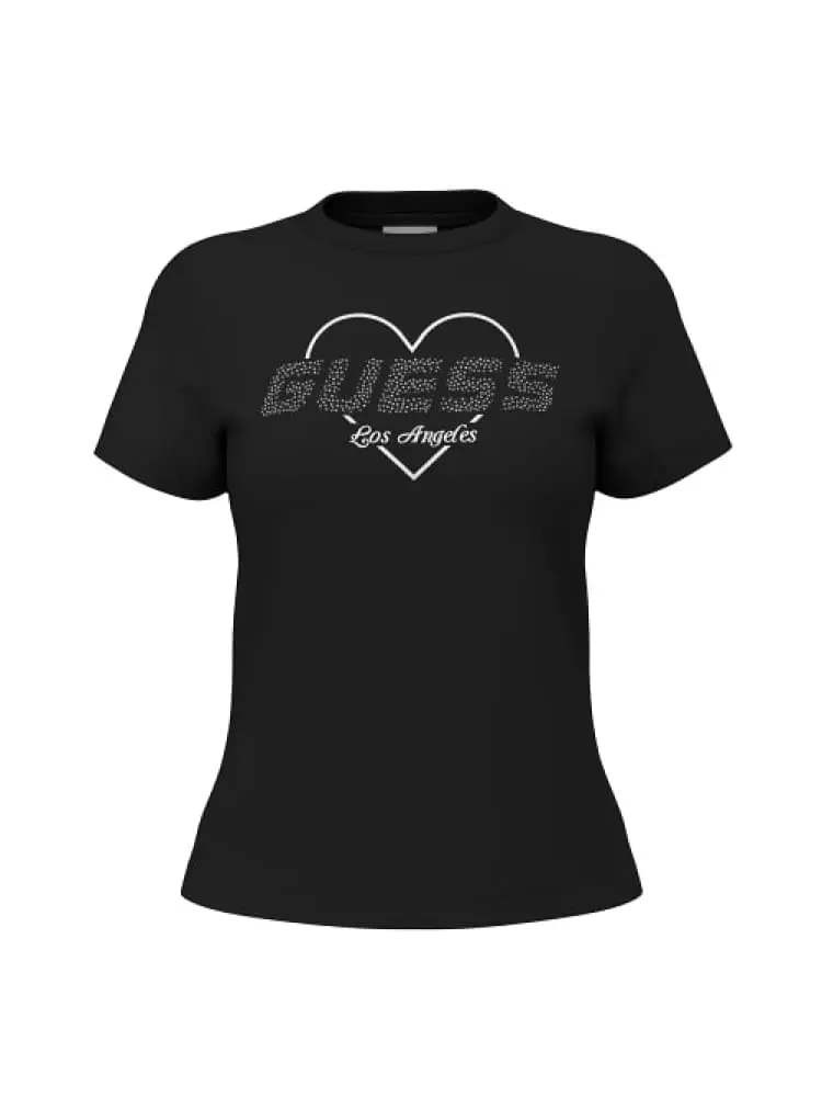 t-shirt donna narciso in cotone nero logo strass