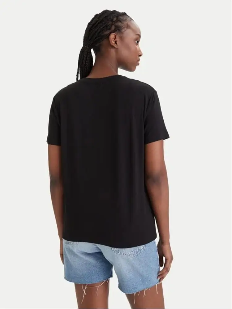 t-shirt donna nera regular fit con logo centrale in strass miniatura 2