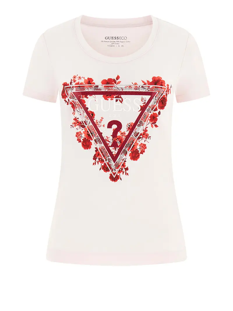 t-shirt flowers triangle guess da donna - rosa