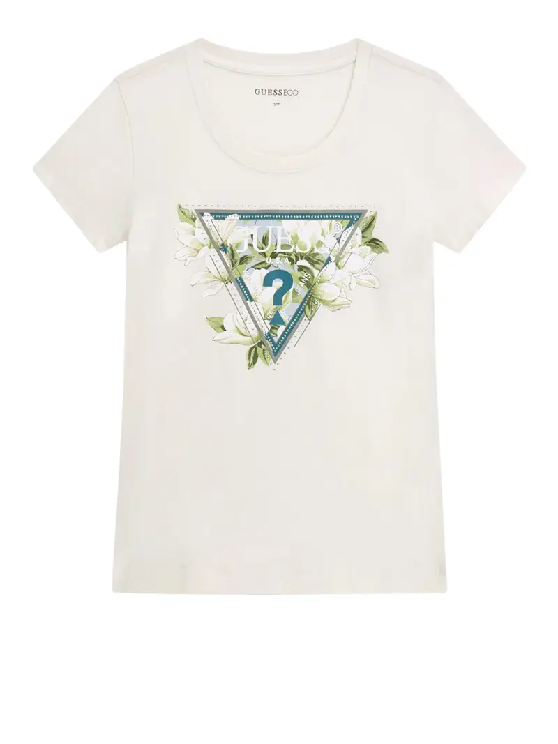 t-shirt guess camelia triangle da donna - bianco