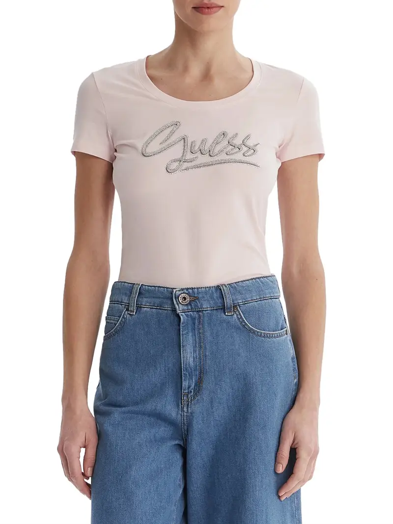 t-shirt guess script da donna - rosa
