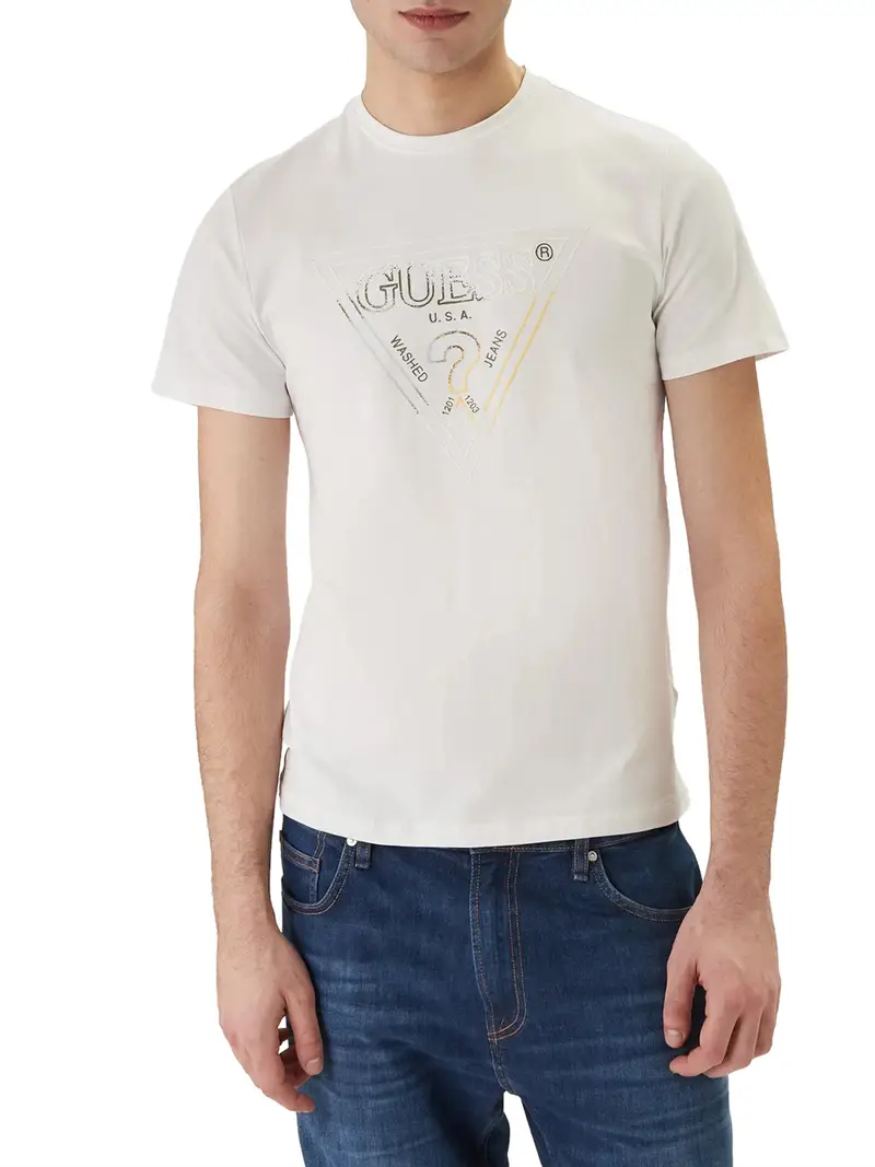 t-shirt guess triangle da uomo - bianco
