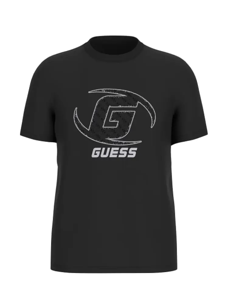 t-shirt in cotone nero con logo frontale