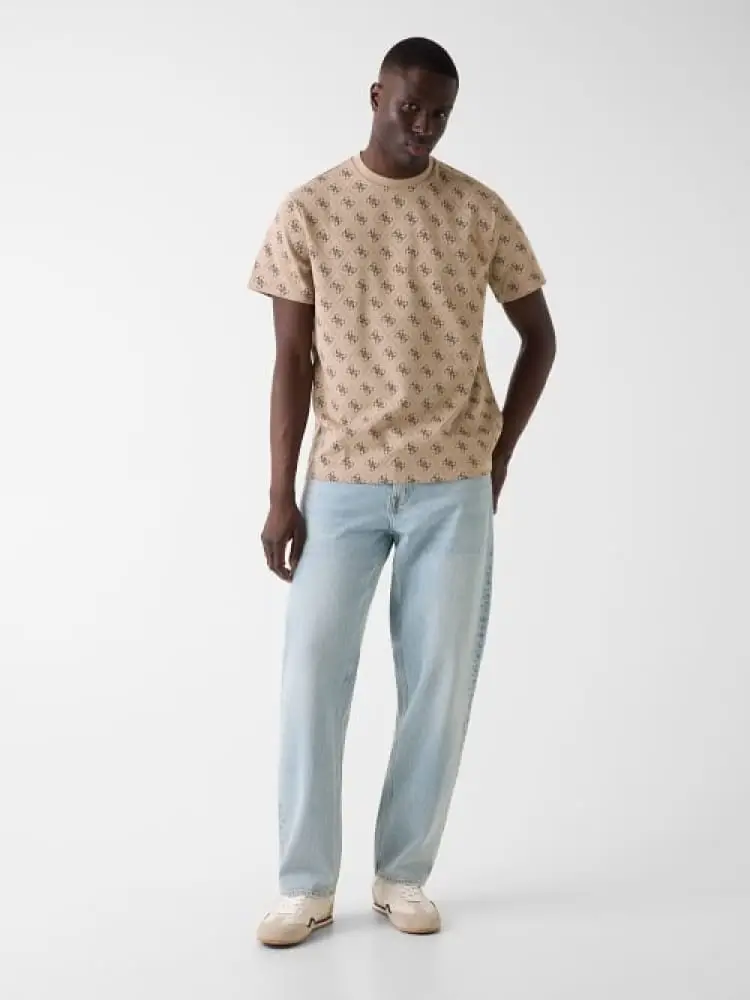 t-shirt in jacquard beige con logo 4g all over miniatura 4