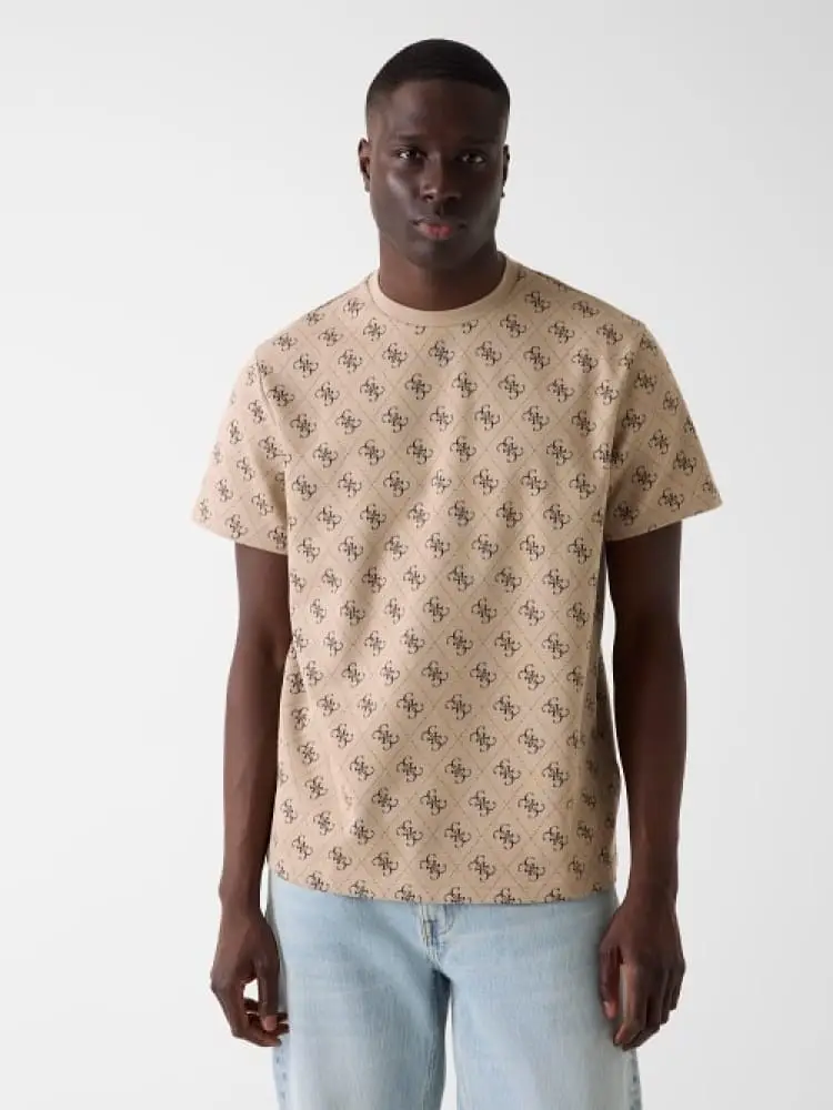 t-shirt in jacquard beige con logo 4g all over