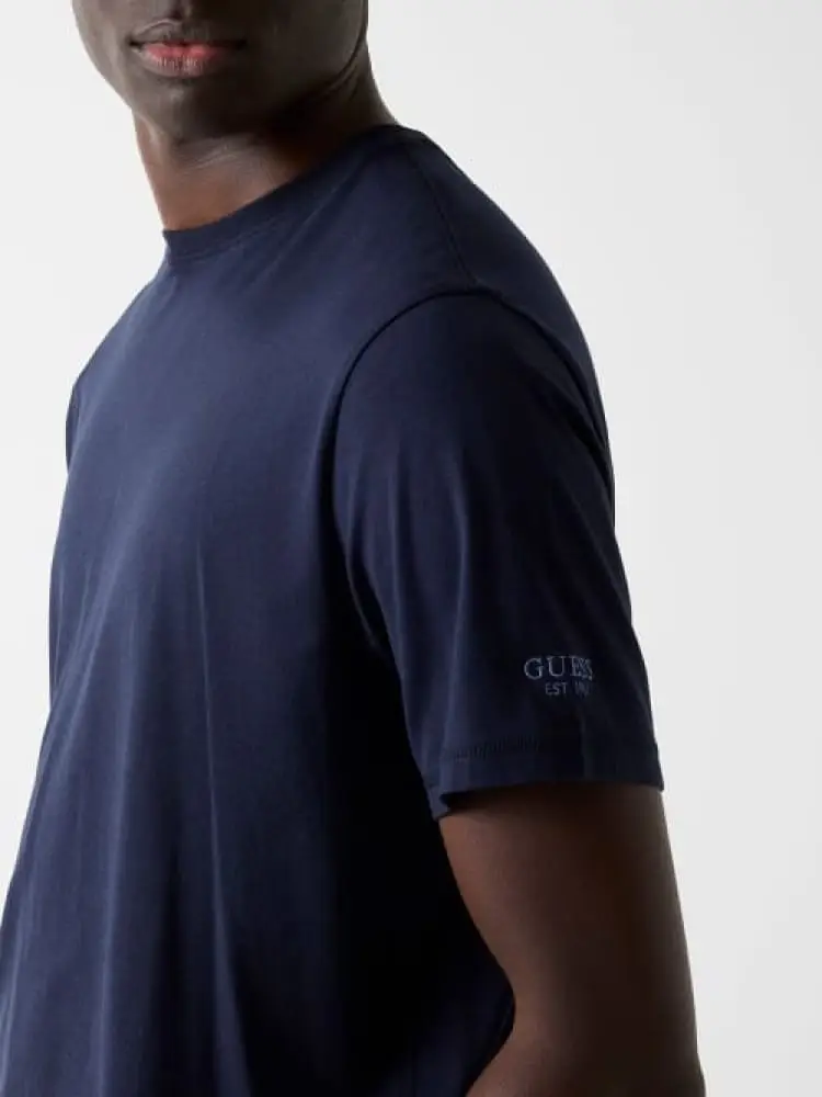 Guess t-shirt in modal blu con logo sulla manica miniatura 2