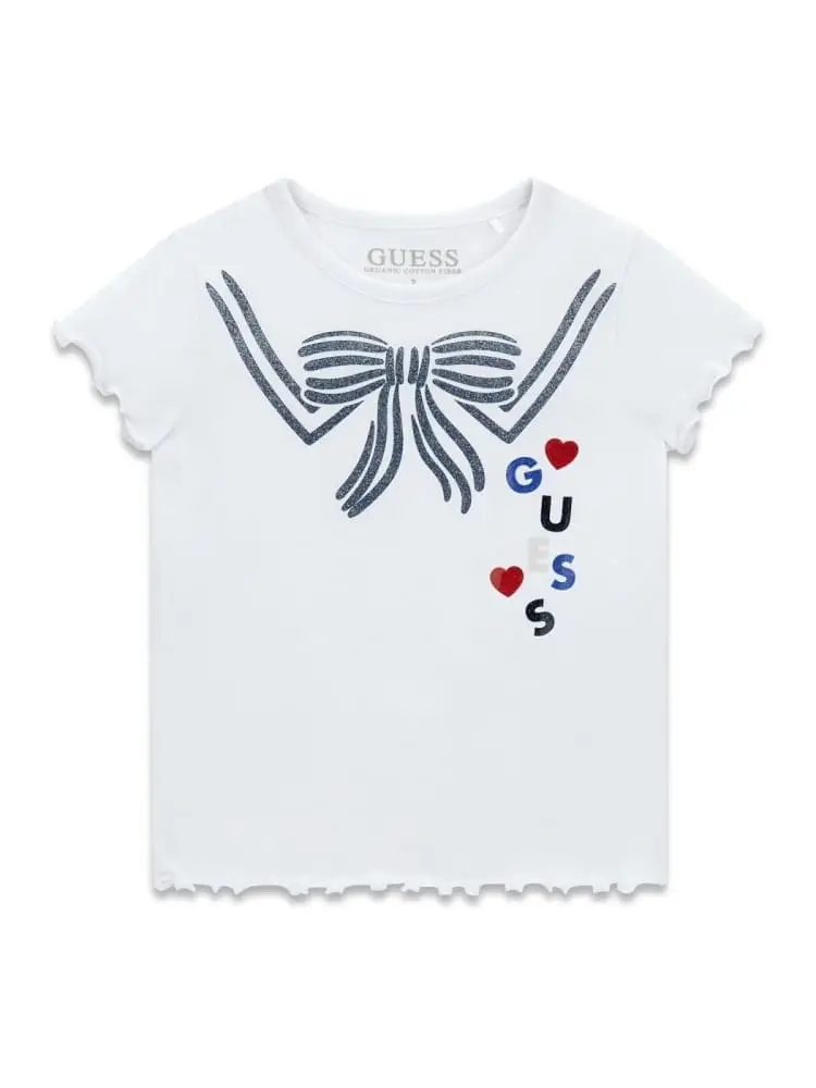 t-shirt infant/kids bianca con stampa e orlo ondulato