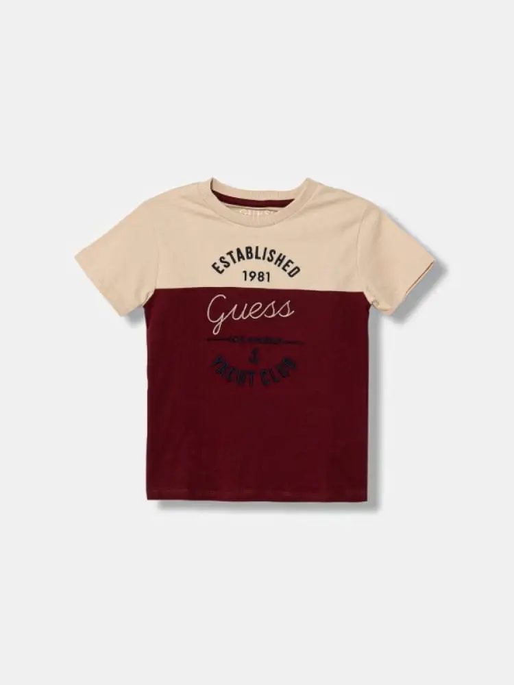 t-shirt infant/kids in cotone beige e rosso con logo ricamato