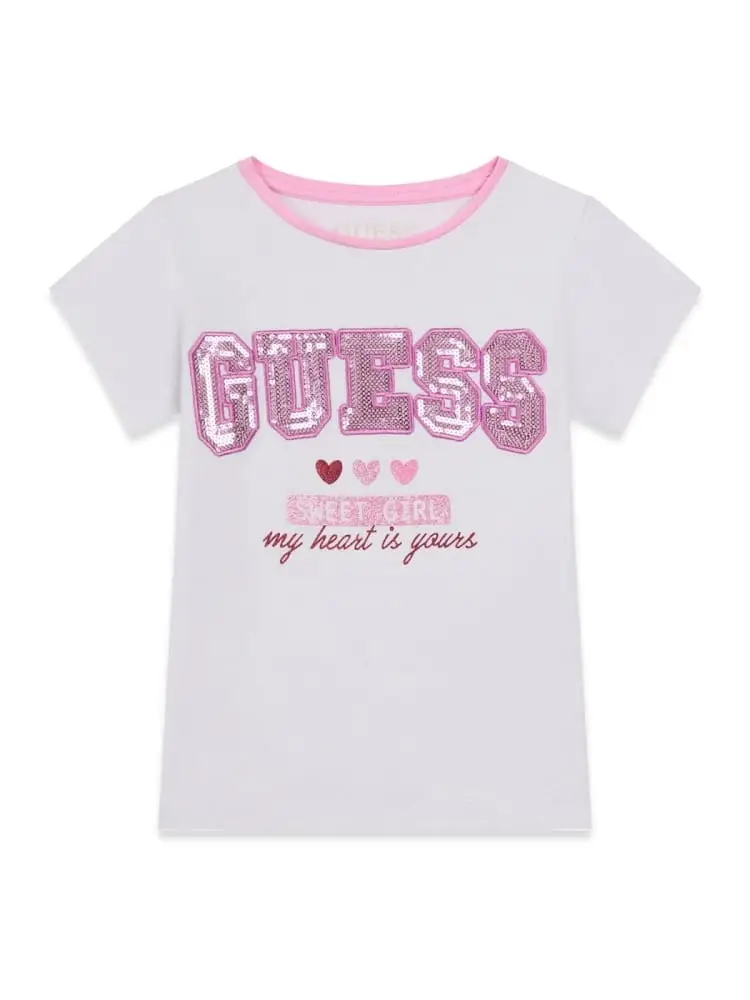 t-shirt infant/kids in cotone bianco con logo palliettes