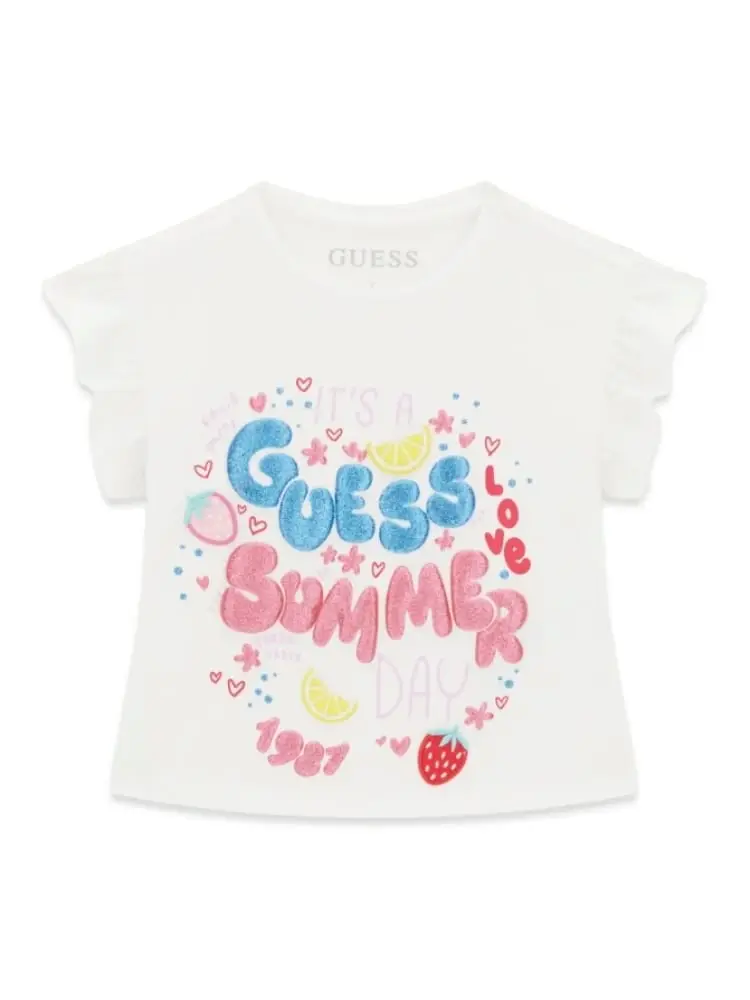 t-shirt infant/kids in cotone bianco con stampa glitterata
