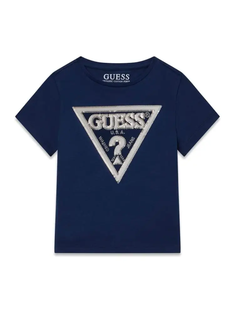 t-shirt infant/kids in cotone blu con logo palliettes
