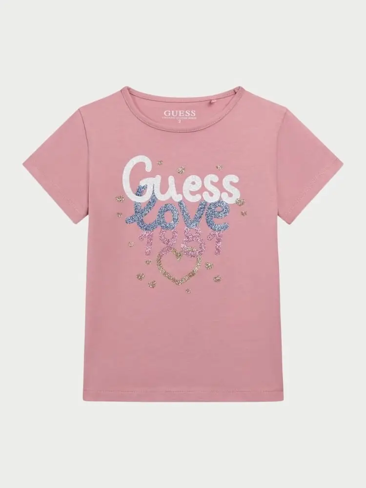 t-shirt infant/kids in cotone rosa con stampa glitter