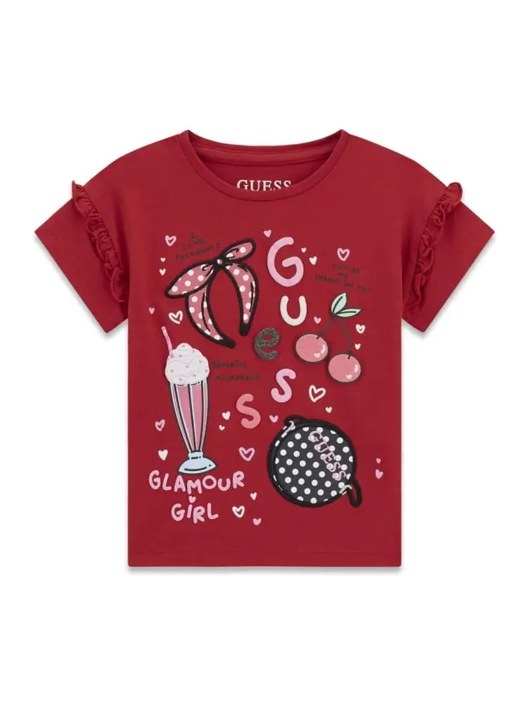 t-shirt infant/kids in cotone rosso con stampa fantasia