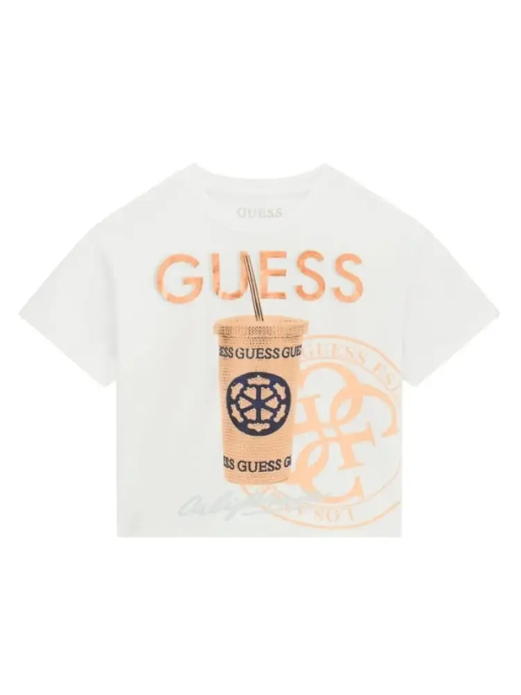 t-shirt kids/junior bianca con stampa bicchiere relaxed fit
