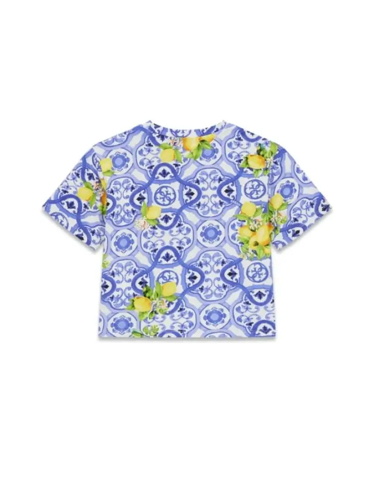 t-shirt kids/junior blu con stampa limoni relaxed fit