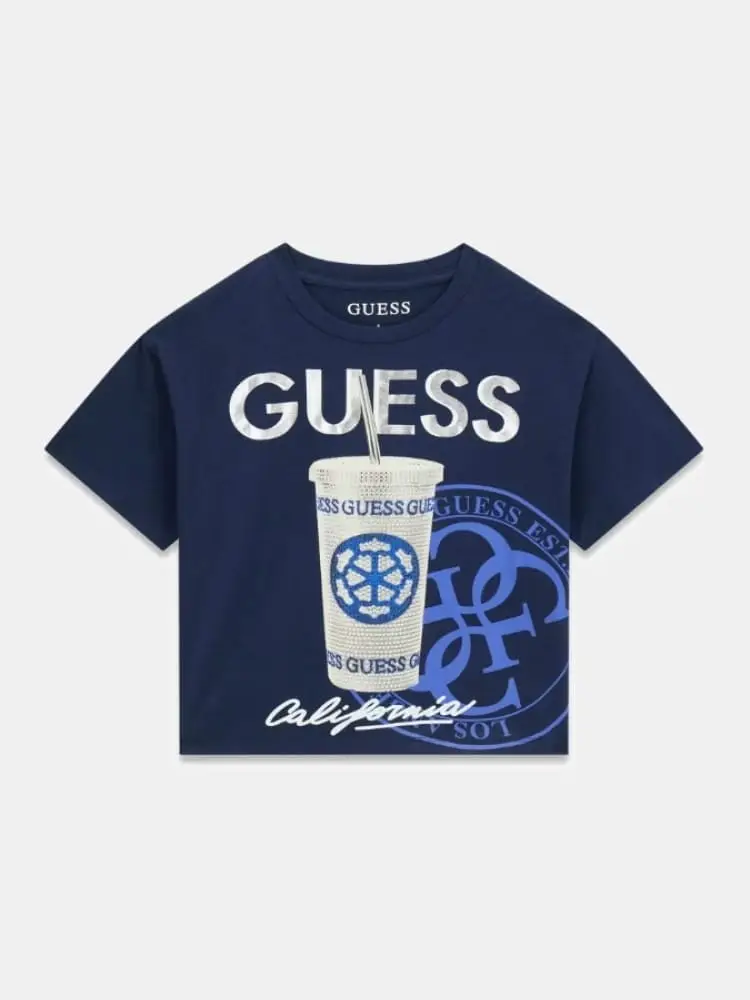 t-shirt kids/junior blu scuro con stampa bicchiere relaxed fit