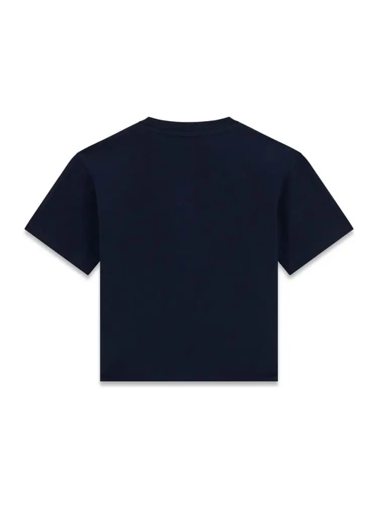 t-shirt kids-junior boxy fit in cotone blu con logo 4g in strass miniatura 2