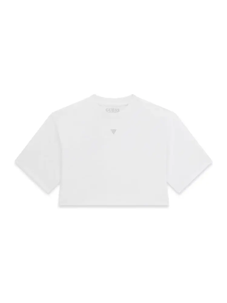 t-shirt kids/junior cropp in cotone bianco con micro e maxi logo posteriore strass