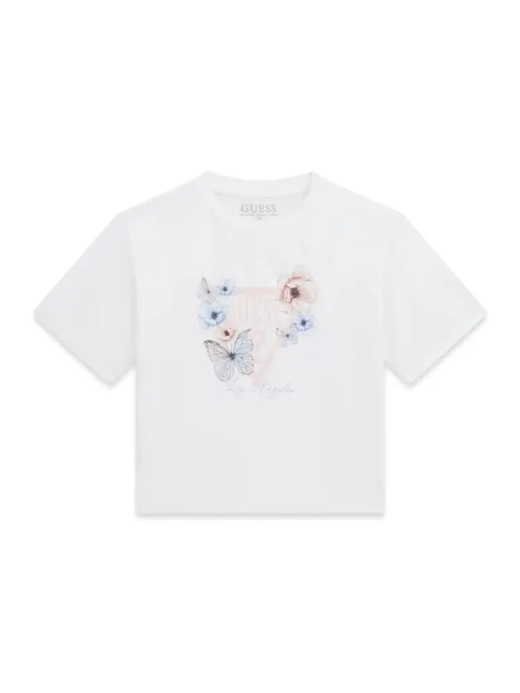 t-shirt kids/junior in cotone bianco con logo fantasia