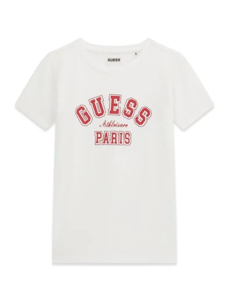 t-shirt kids/junior in cotone bianco con logo perfilo strass