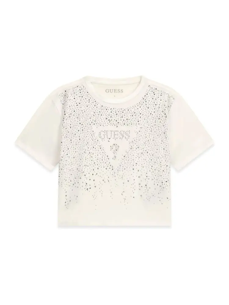 t-shirt kids/junior in cotone bianco con logo strass all over