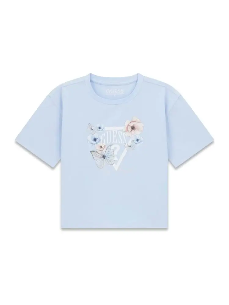 t-shirt kids/junior in cotone celeste con logo fantasia