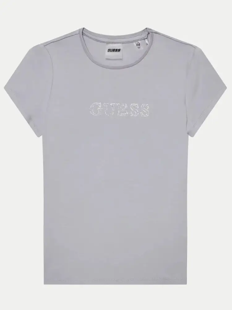 t-shirt kids-junior in cotone celeste logo frontale con strass