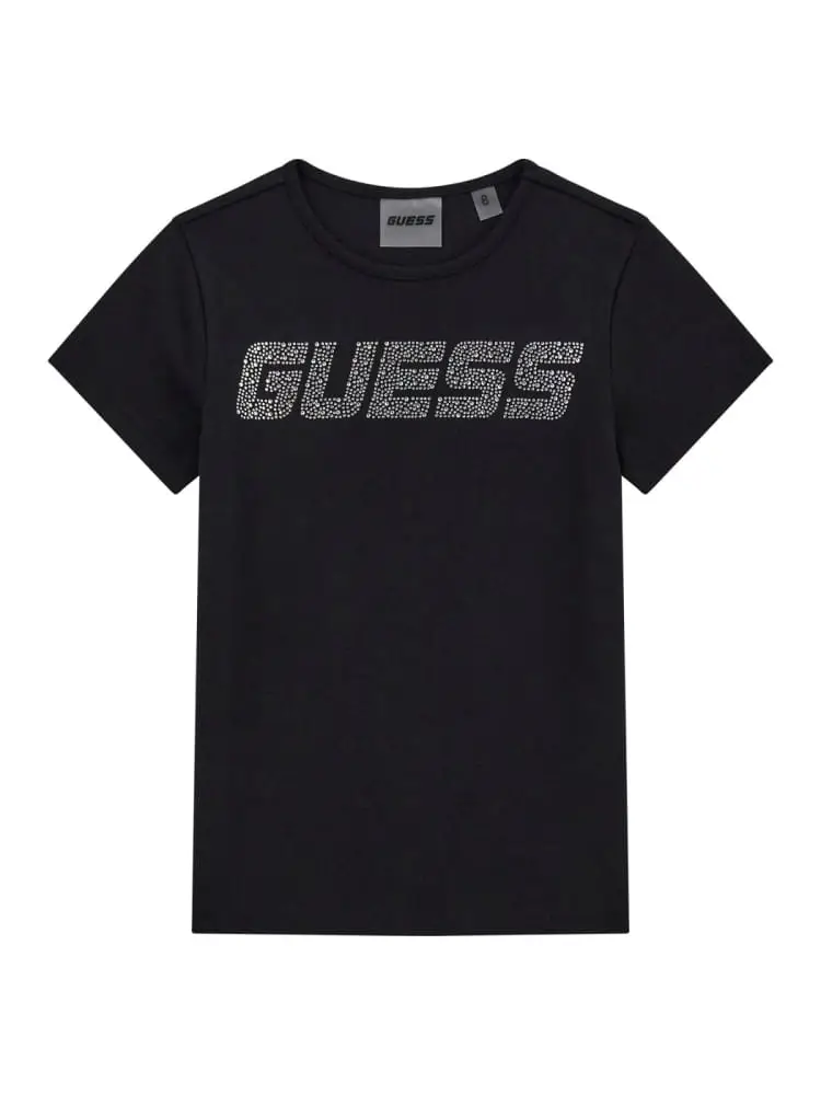 t-shirt kids/junior in cotone nero con logo lettering strass