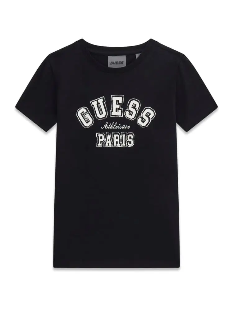 t-shirt kids/junior in cotone nero con logo perfilo strass