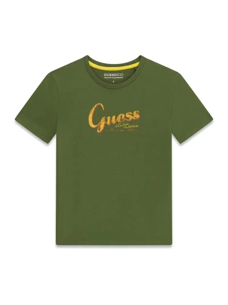 t-shirt kids/junior in cotone verde con logo giallo
