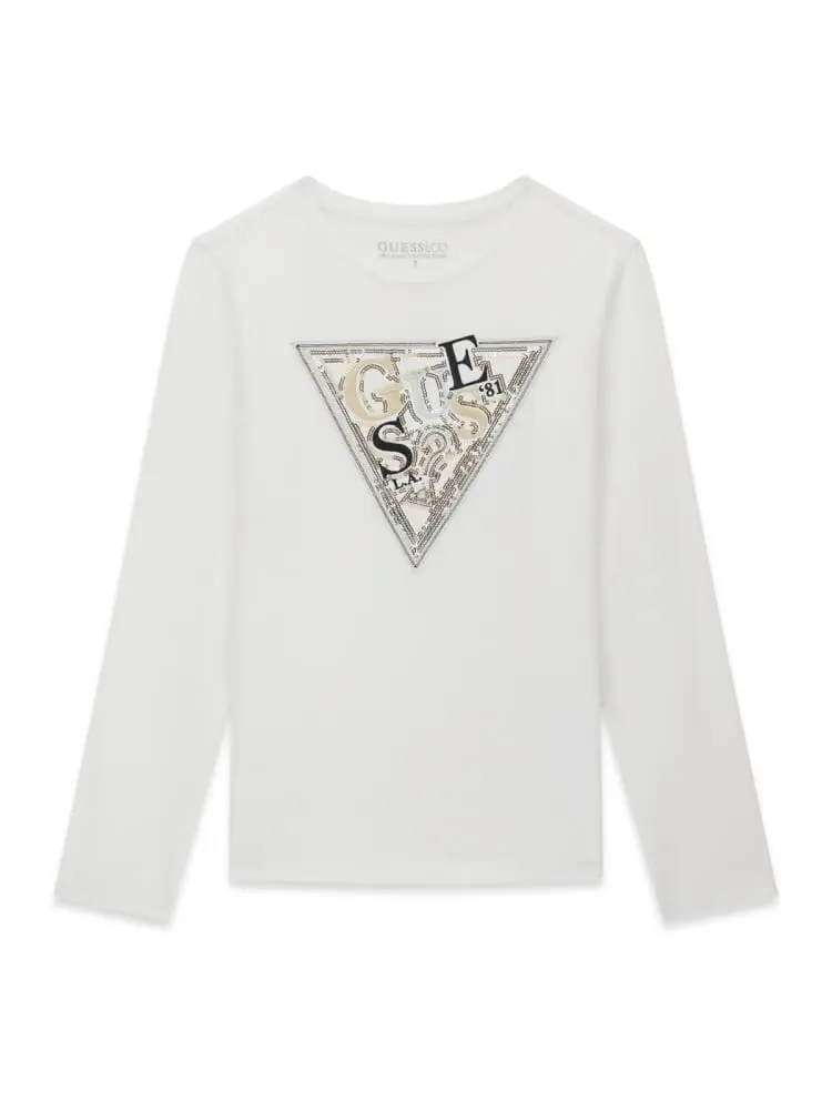 t-shirt manica lunga kids/junior in cotone bianco con logo frontale