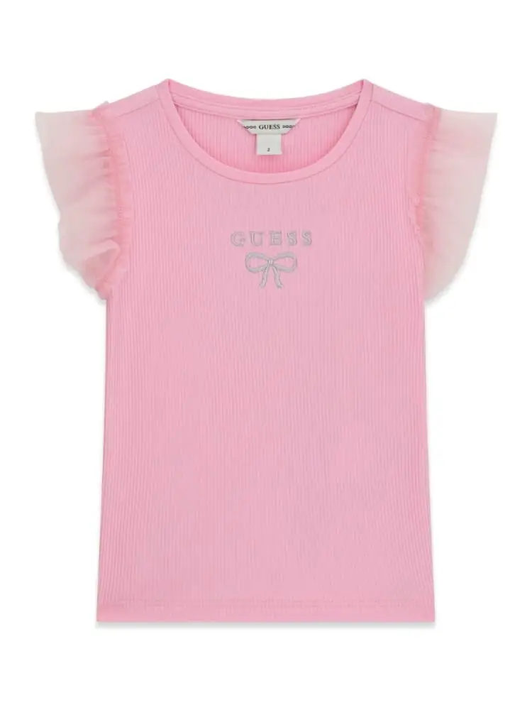 t-shirt smanicata infant/kids in cotone rosa con maniche volant