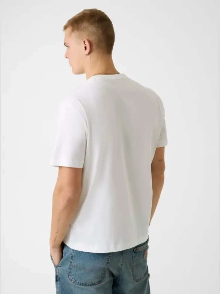 t-shirt uomo in cotone bianco con logo ricamato miniatura 2