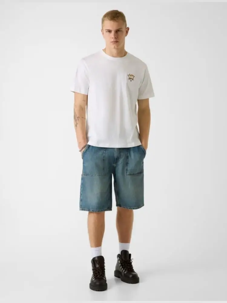 t-shirt uomo in cotone bianco con logo ricamato miniatura 3