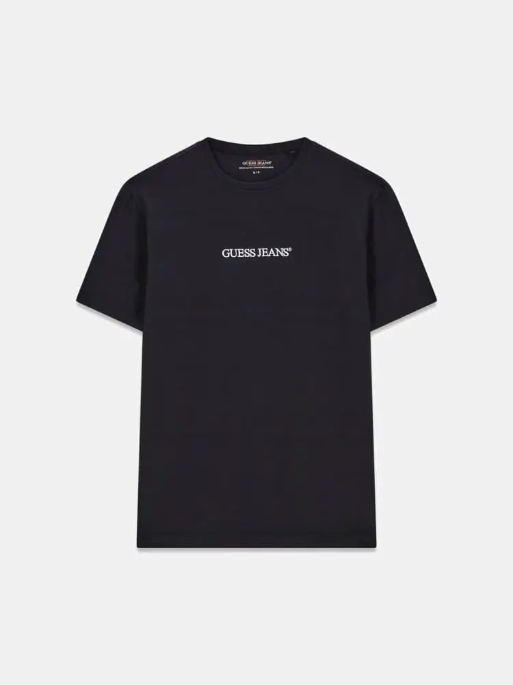 t-shirt uomo in cotone nero con logo lettering ricamato