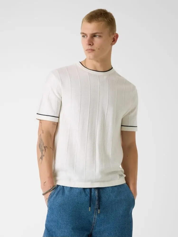 t-shirt uomo in maglia bianca con perfili a contrasto miniatura 2