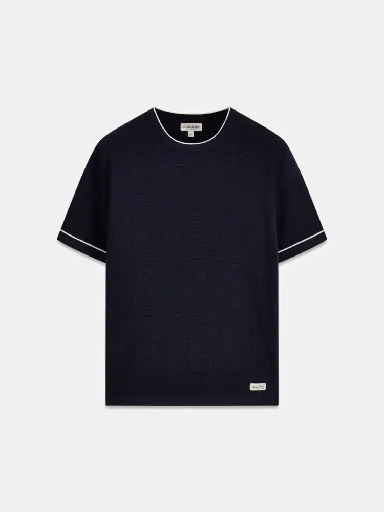 t-shirt uomo in maglia blu con perfili a contrasto